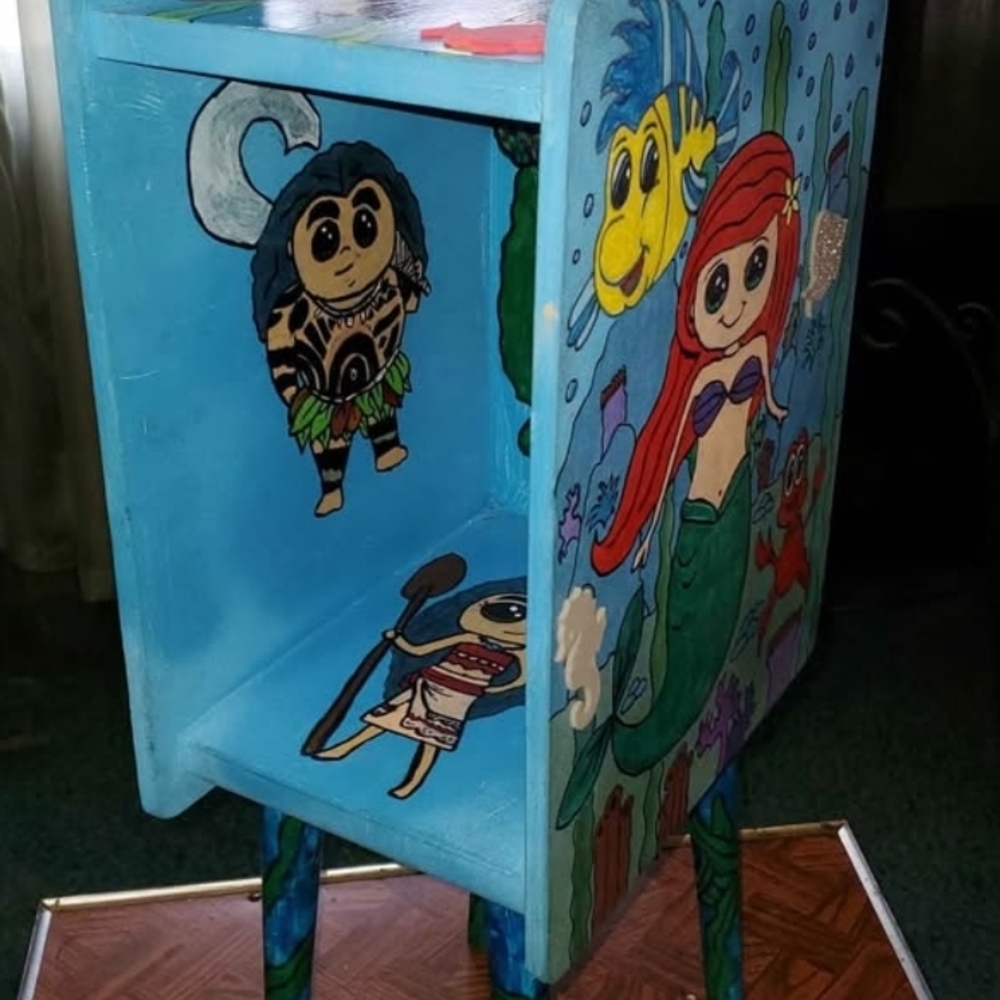 Hand-Painted Blue Ocean-Themed Art Piece